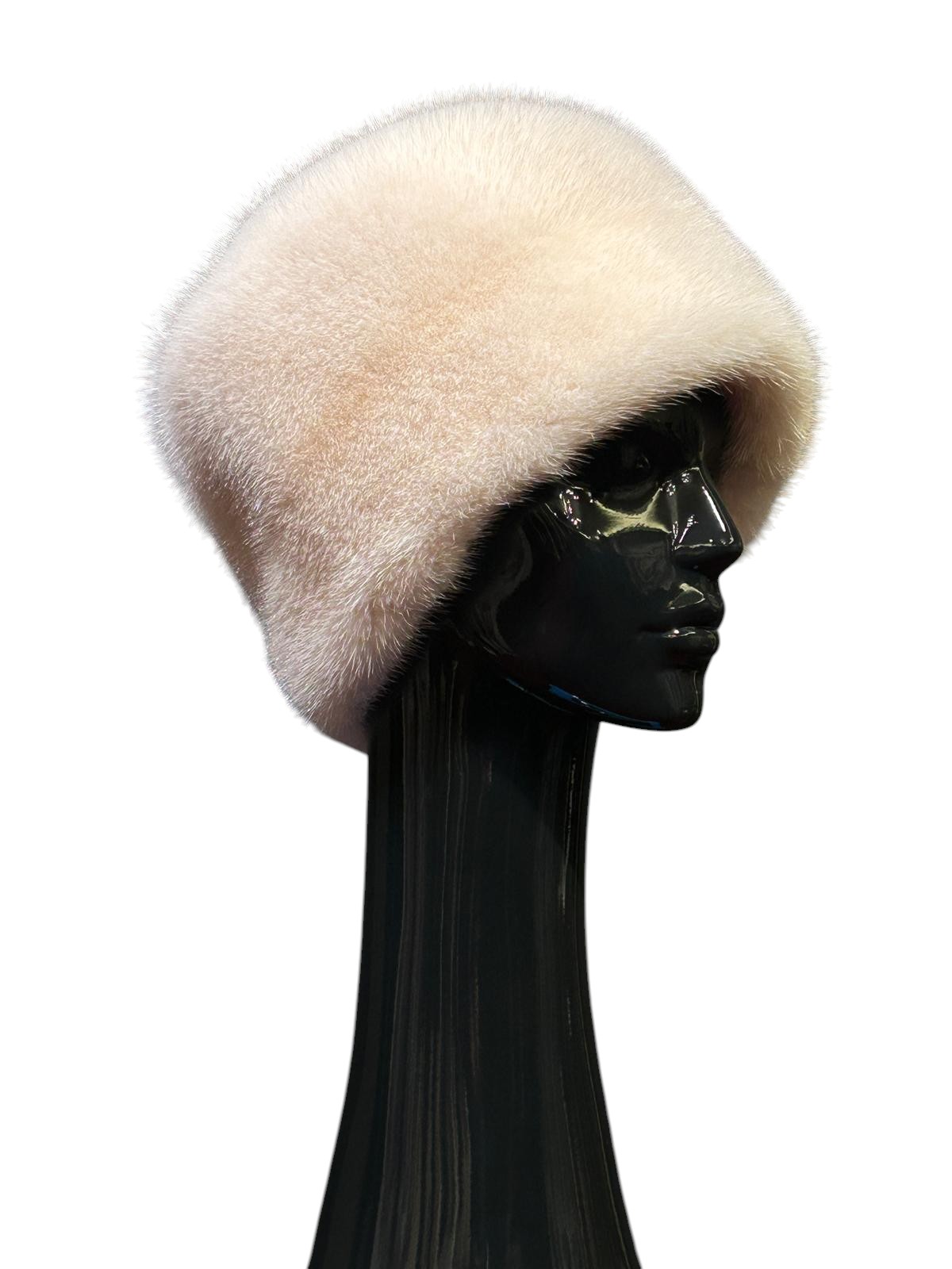 Pearl-colored mink fur hat