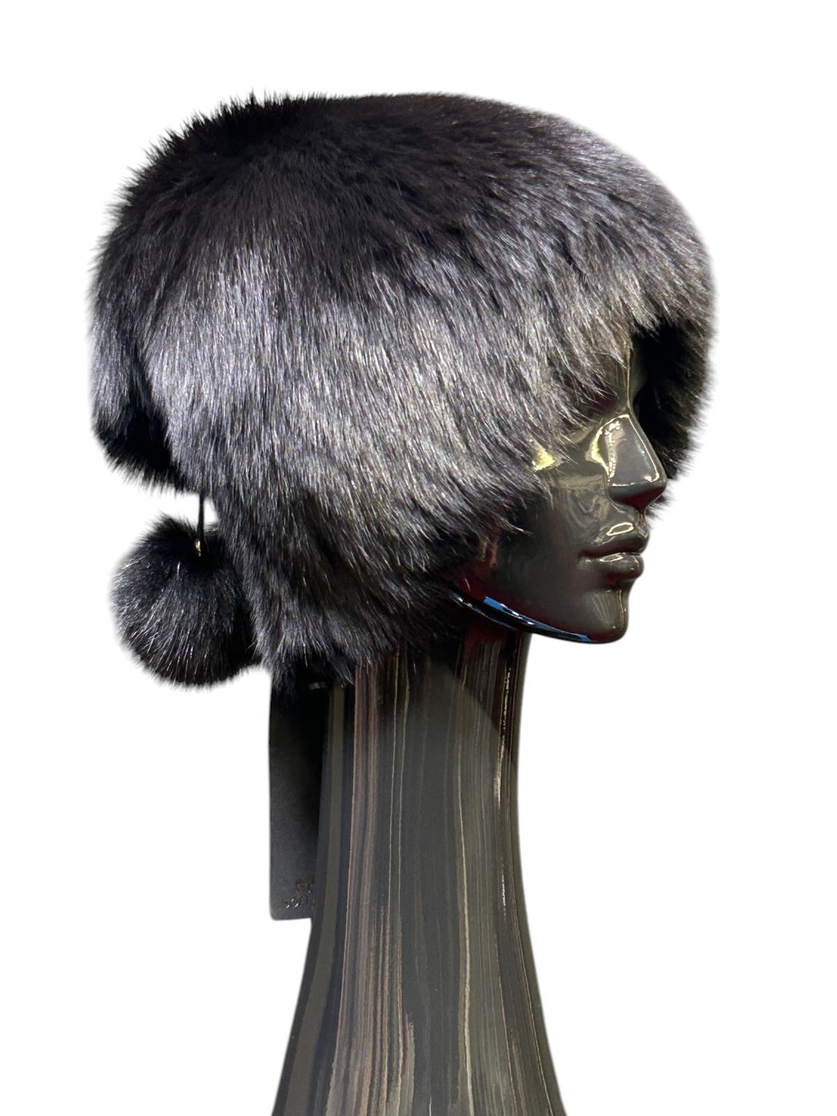 Black blue fox fur hat