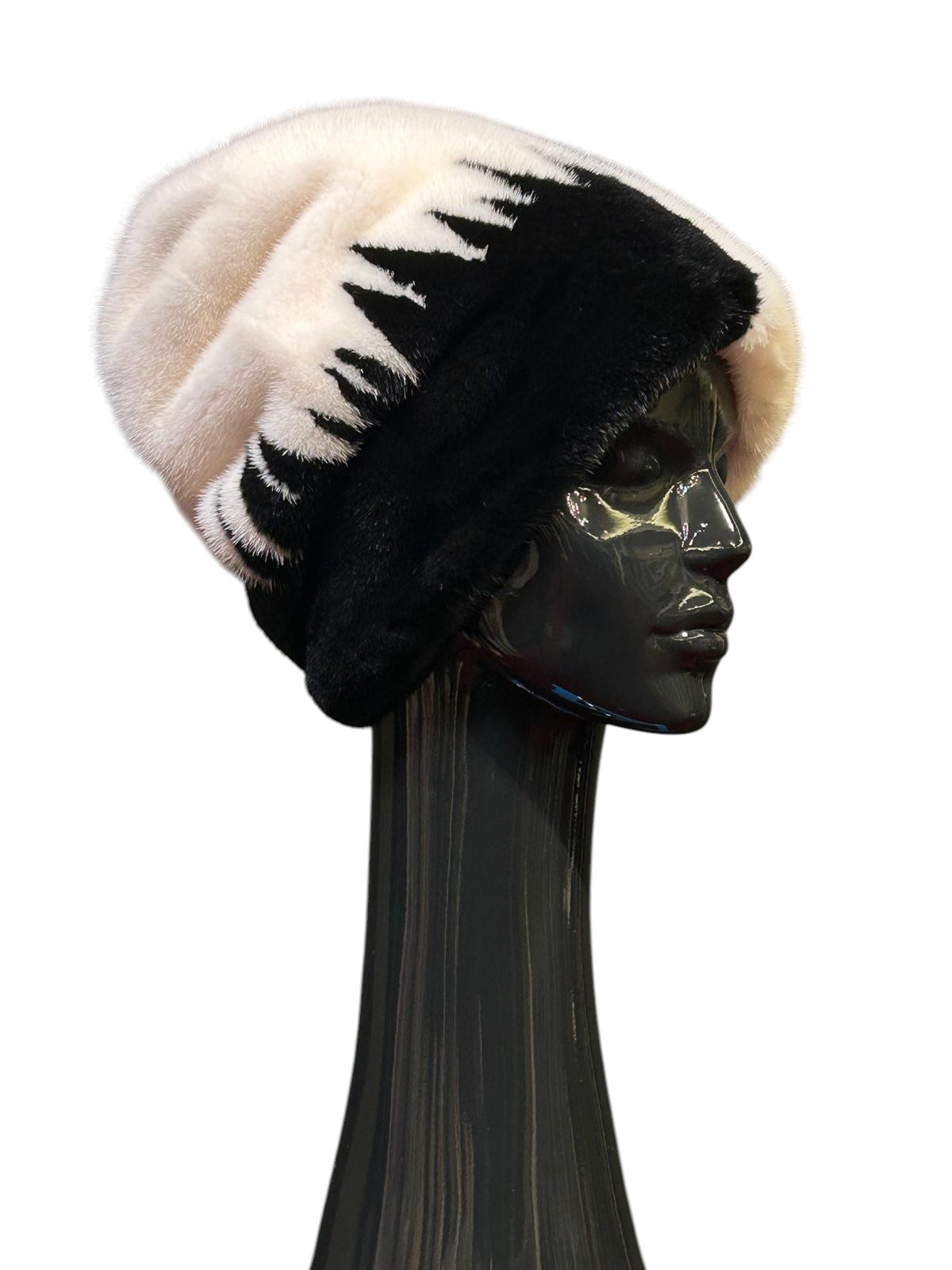 Black and white mink fur hat