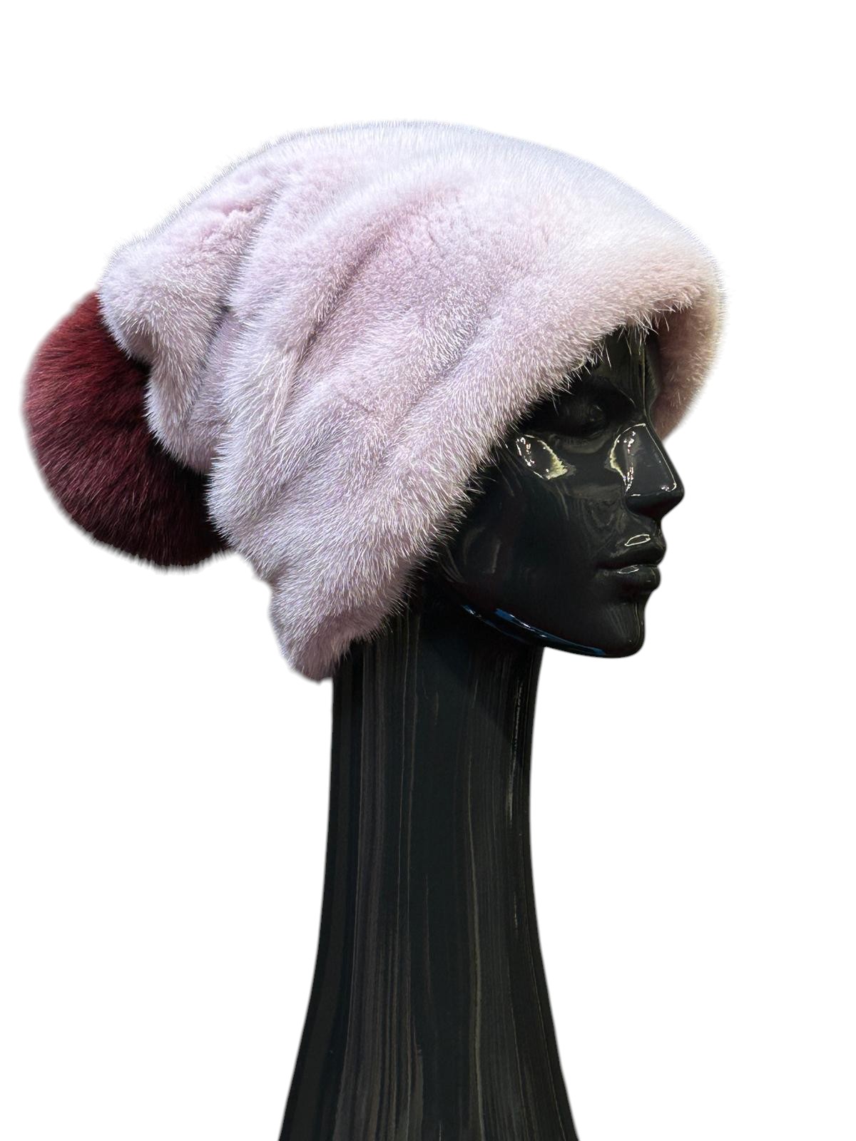 Pink mink fur hat