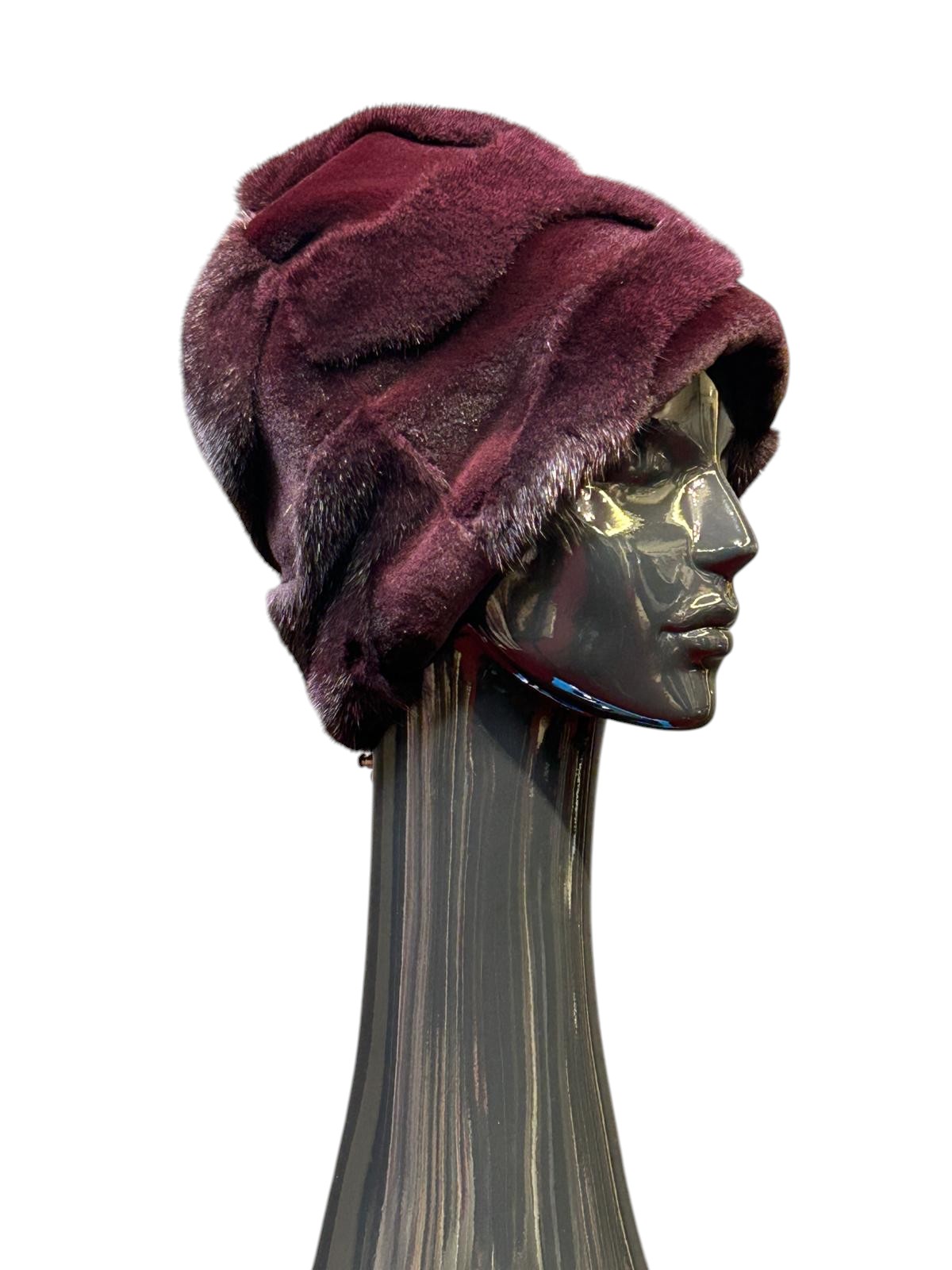Burgundy mink fur hat