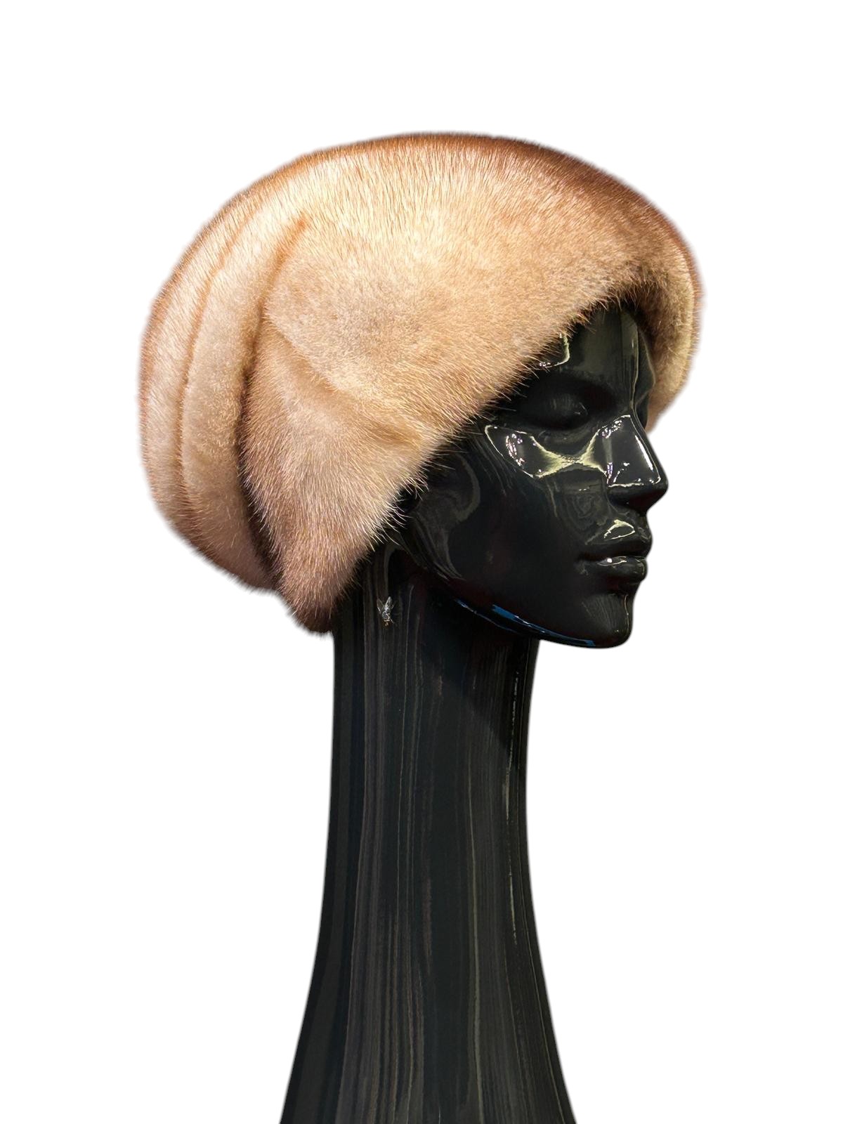 Sable-colored mink fur hat with beads