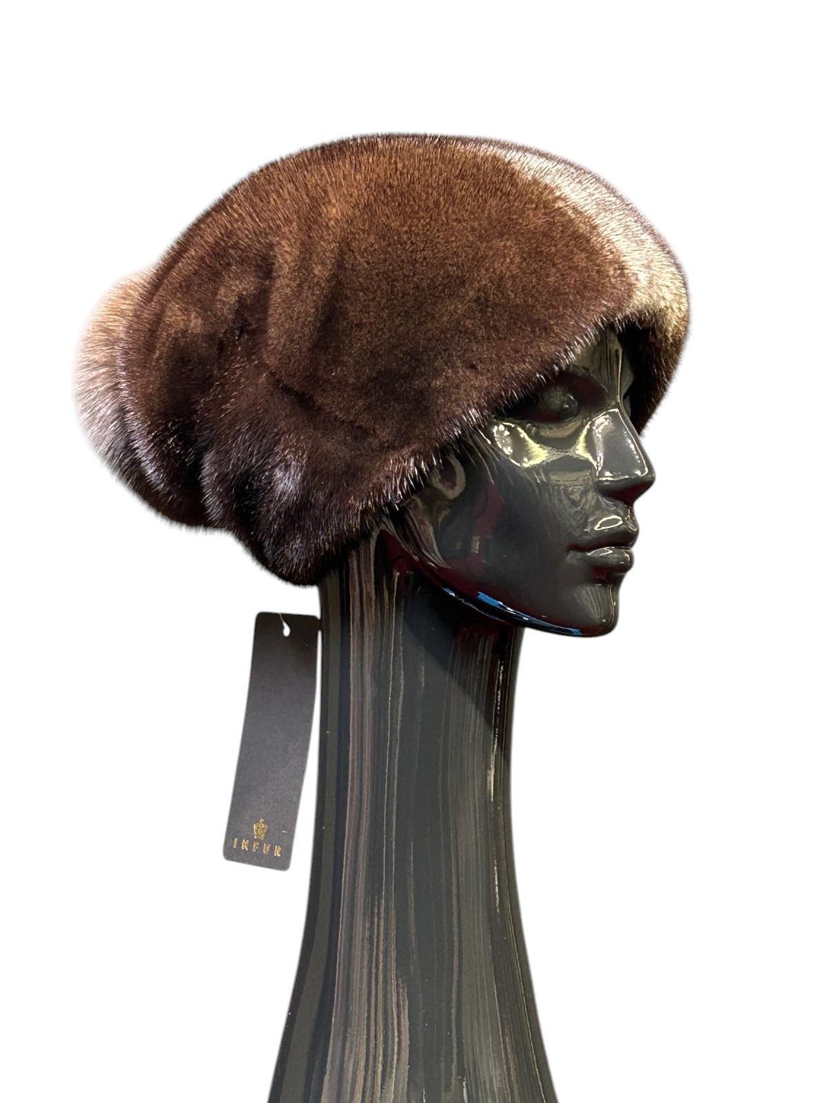 Dark brown mink fur hat