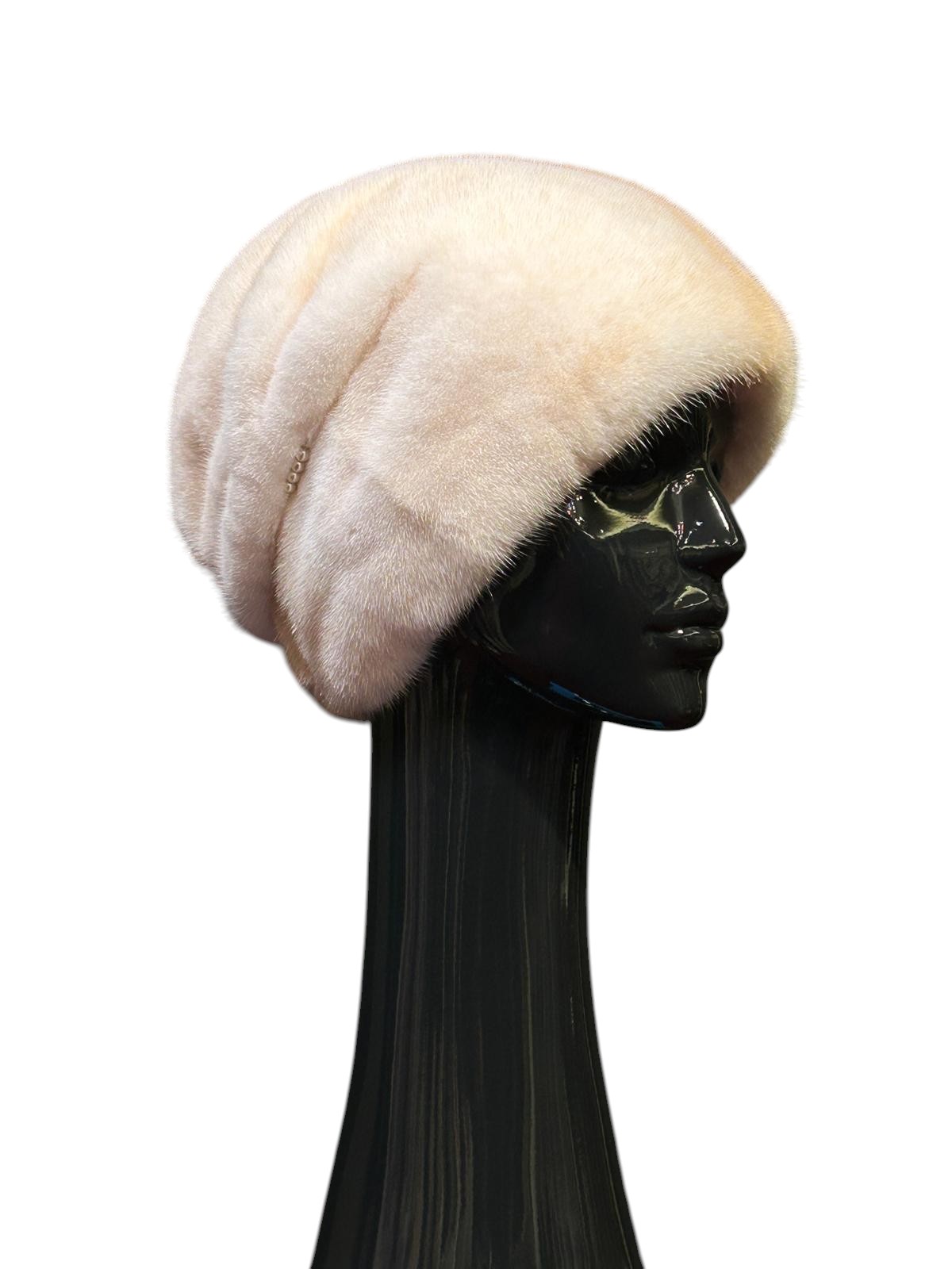 Palomino mink fur hat with beads