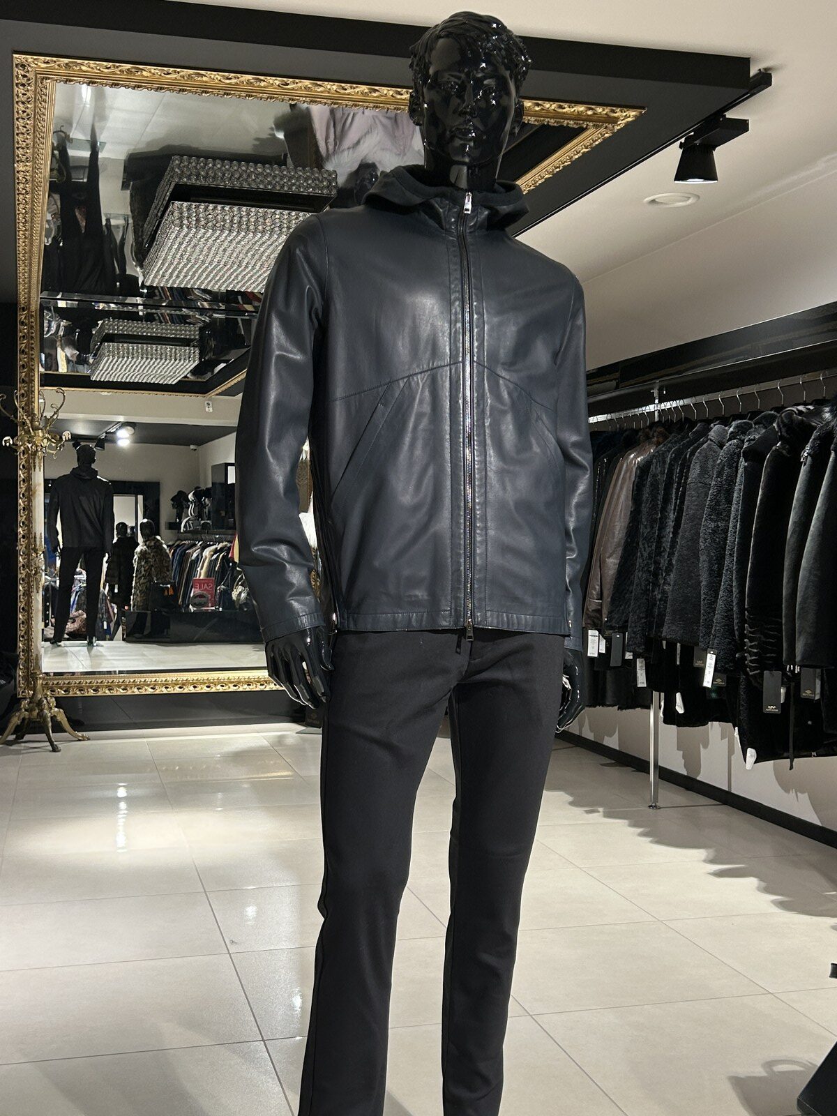 GALLOTTI navy blue leather jacket