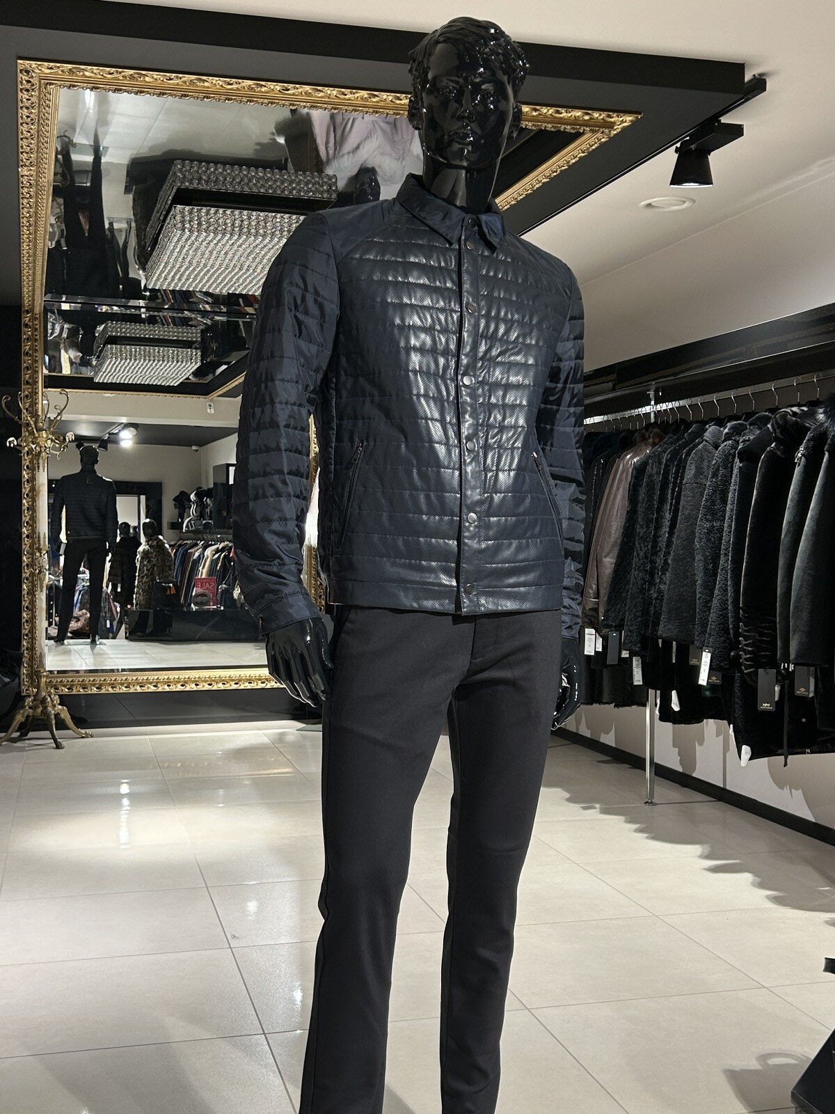 GALLOTTI navy blue jacket with leather and textile combination