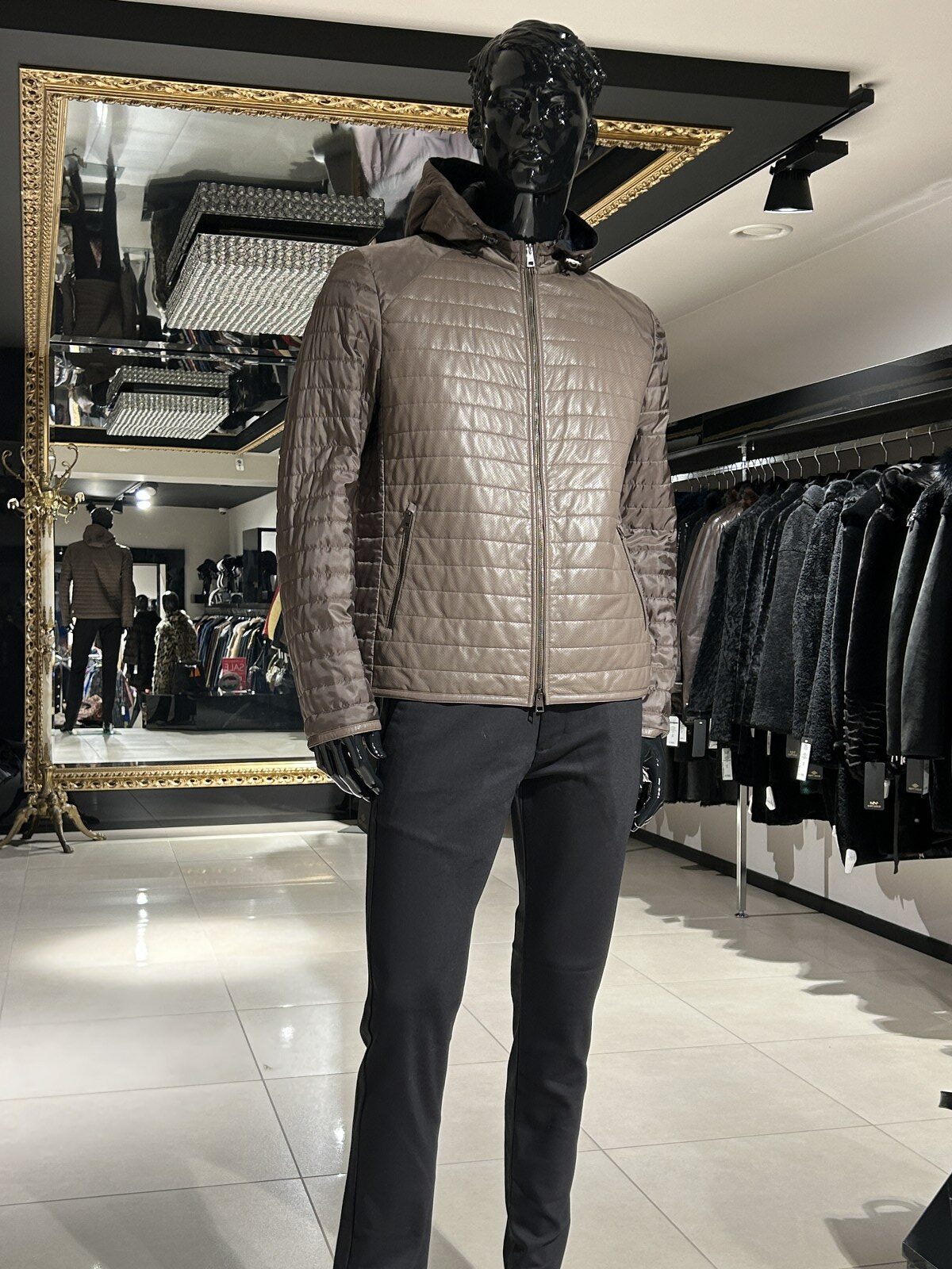 GALLOTTI brown hooded jacket in a leather and textile combination
