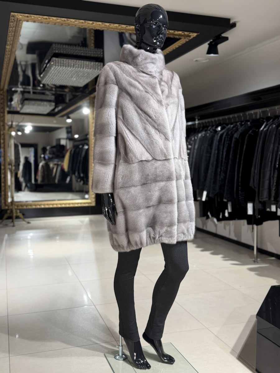 Grayish Blue Faux Mink Fur Short Coat